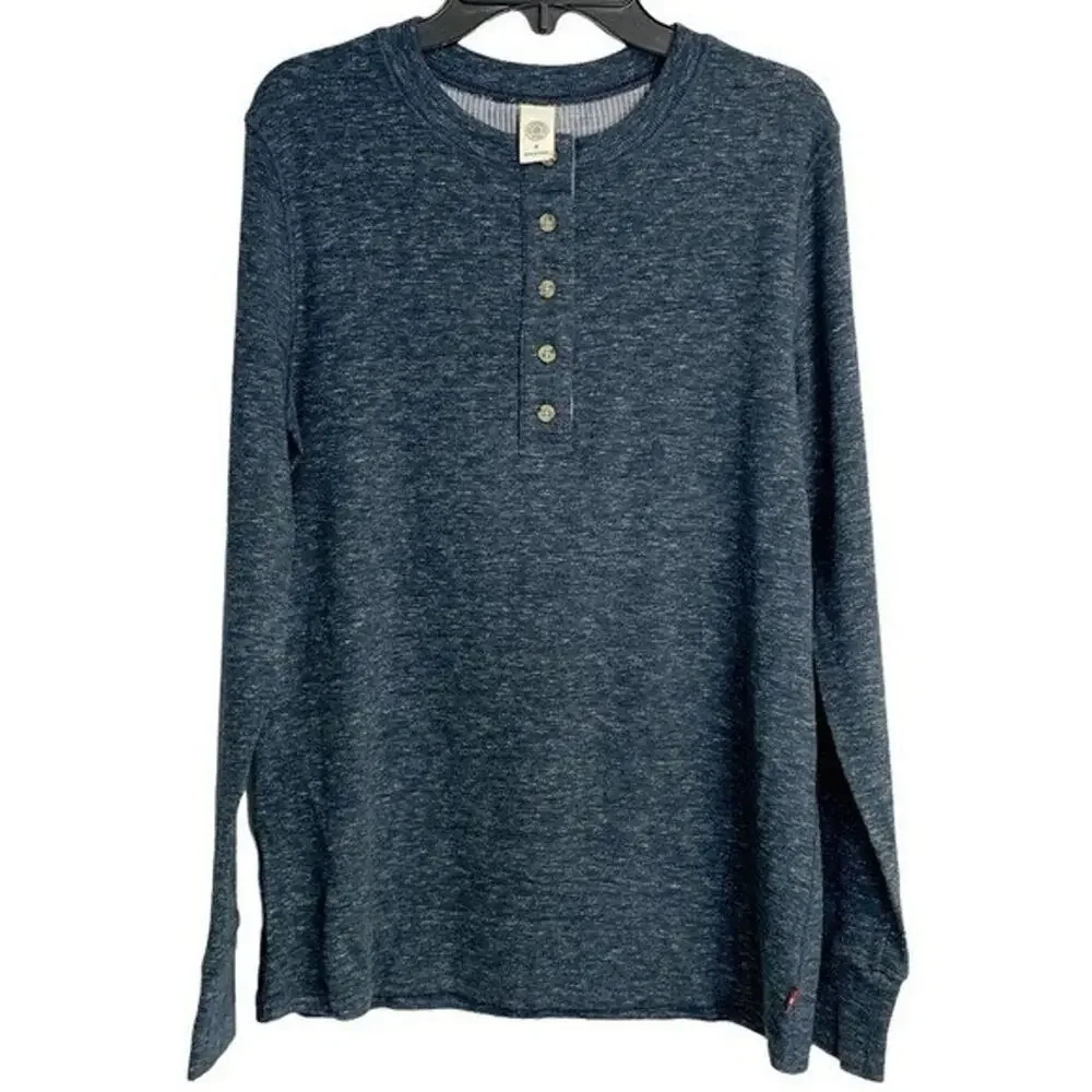 Levi's Men's Thermal Long Sleeve 5 Button Classic Fit Henley Blue Gray Shirt Med